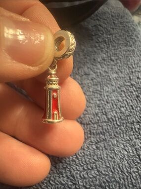 Pandora Red and Gold Lighthouse Charm Bracelet Dangle
